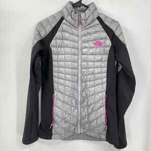 The North Face Small Hybrid Jacket‎ Mens Silver Black Quilted Full Zip Fleece